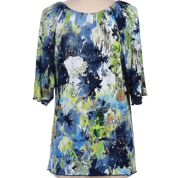N Touch Multi-Color Abstract Floral Short Sleeve On/Off Shoulder Top Size L - Picture 2 of 4